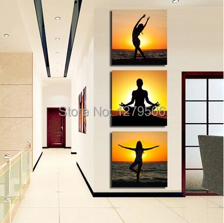 Hand Painted Modern Pictures on the Wall Art oil canvas painting Set Beauty Girl Dancing on Ocean Sunset 3 Panel Entrance Decor.jpg