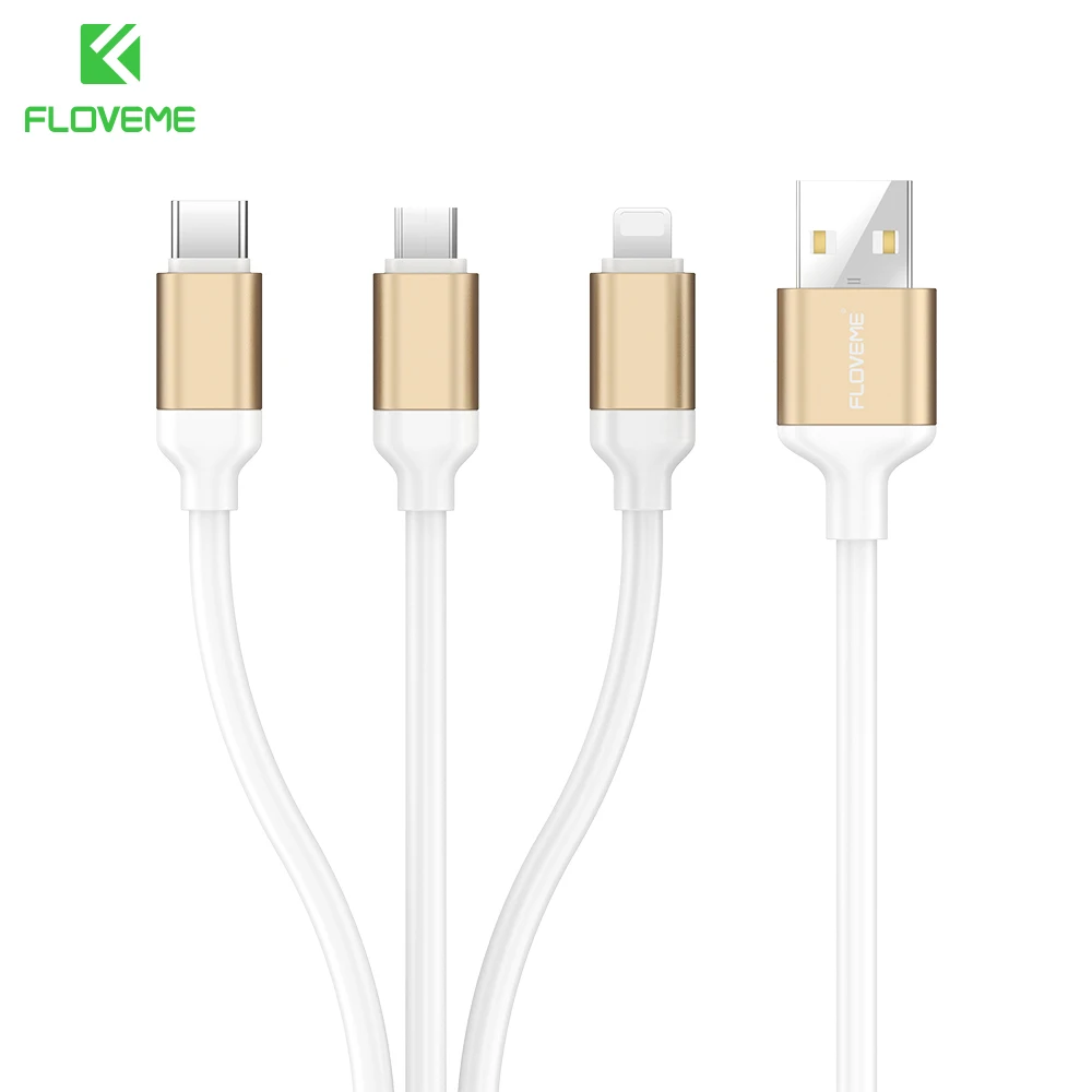 Goedkoop FLOVEME Charger Kabel 3in1 Micro USB Type C Kabels Voor iPhone 6 6 s 7 Plus Voor Samsung Huawei Xiaomi 3 in 1 Data Oplaadkabel