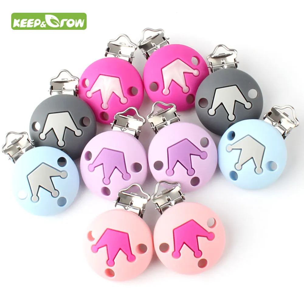 

KEEP&GROW 50Pcs Crown Heart Star Pattern Silicone Pacifier Holders Dummy Teether Chain Clips Baby Teething Nurse Toy DIY Making