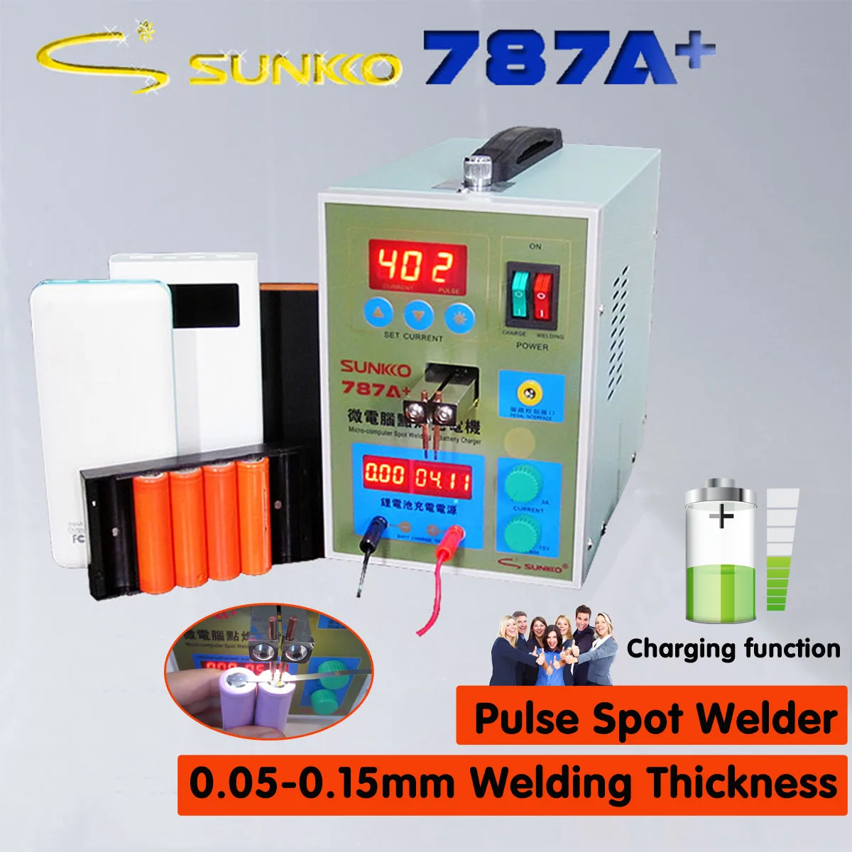 

EU220V 1.3W 787A+ LED Pulses Battery Spot Welding Machine Micro-computer 18650 Micro Welding With Nickel+Battery Clamp