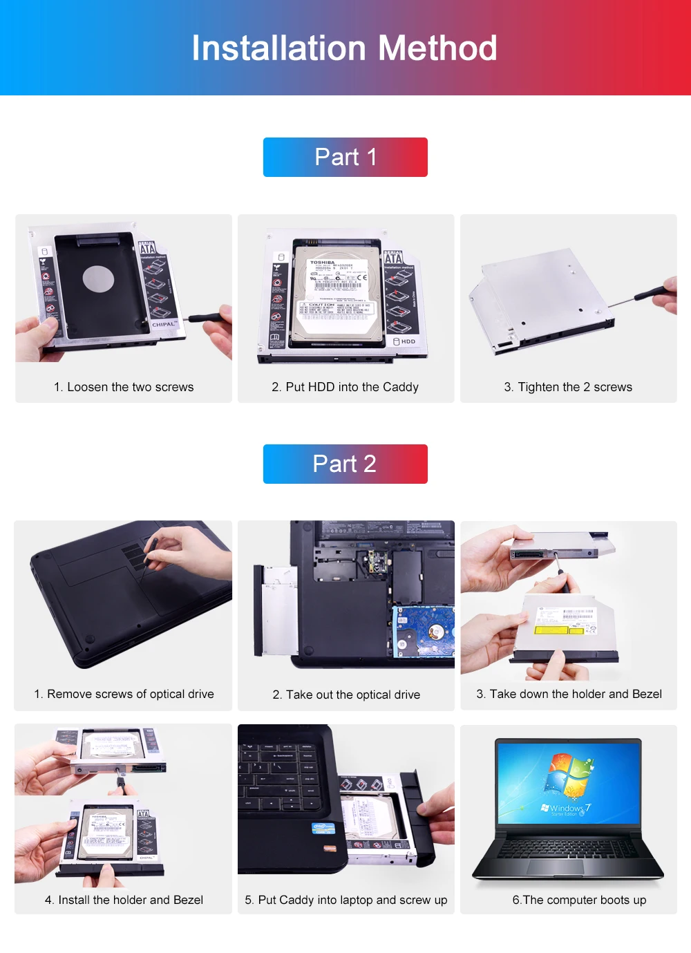 CHIPAL алюминиевый Foxconn чип Optibay 2nd HDD Caddy 12,7 мм PATA IDE to SATA для ноутбука ODD DVD-ROM для 2," SSD чехол Корпус