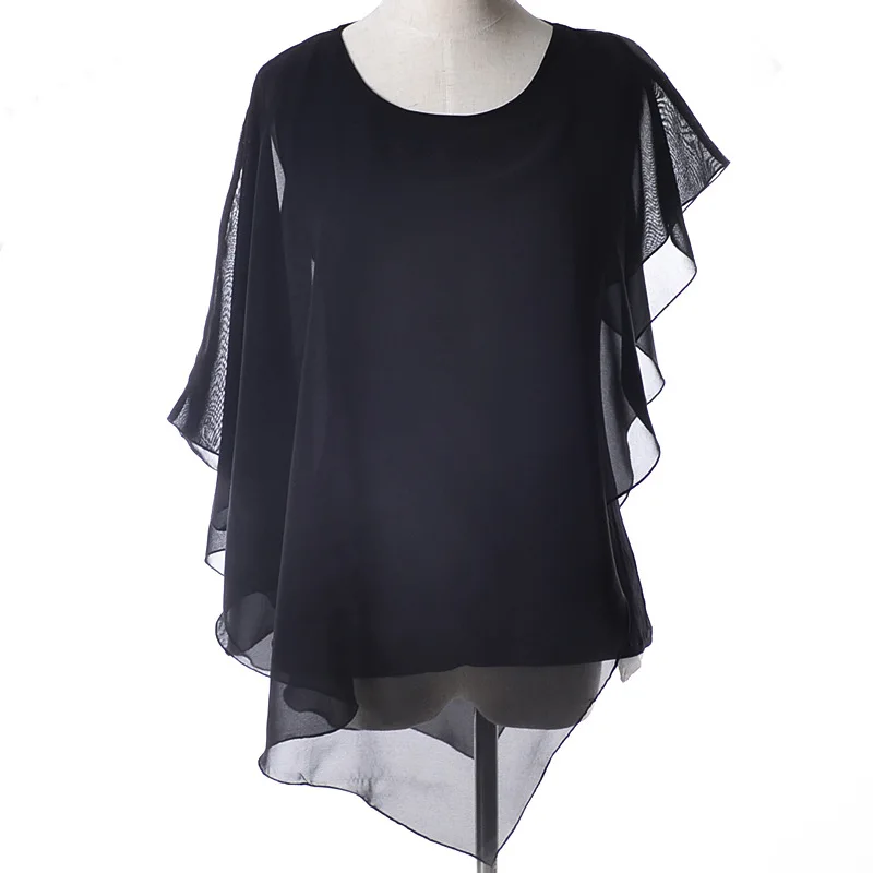 Fashion 2019 Summer women Solid Chiffon blouses anomalous Ruffles blouse Shirt Tops 5