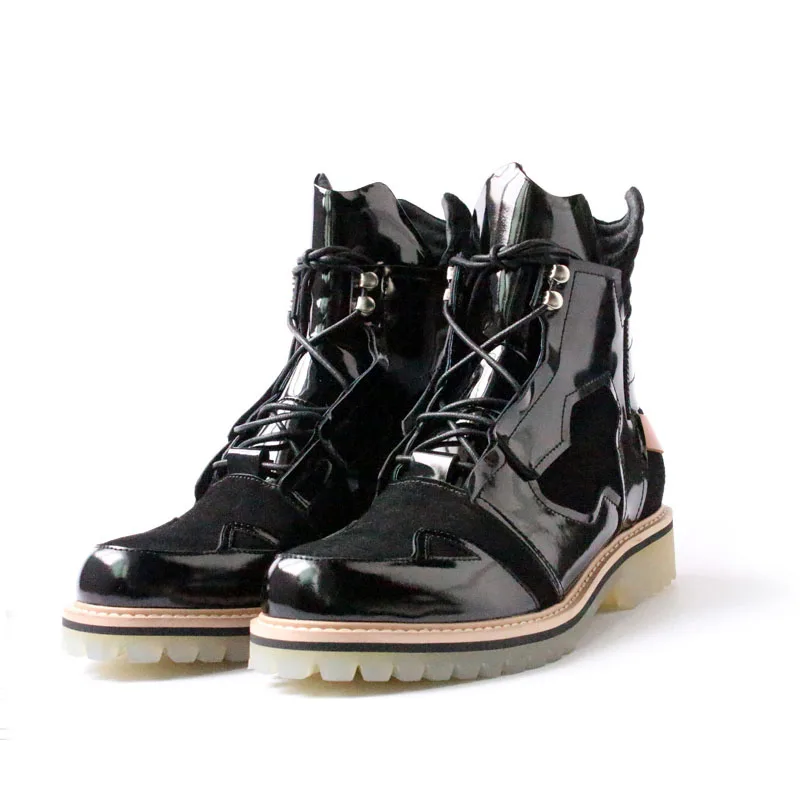 Подиумные Повседневные высокие ботинки со шнуровкой мужские уличные модные ботильоны на платформе с круглым носком зимние черные кожаные ковбойские ботинки для мужчин