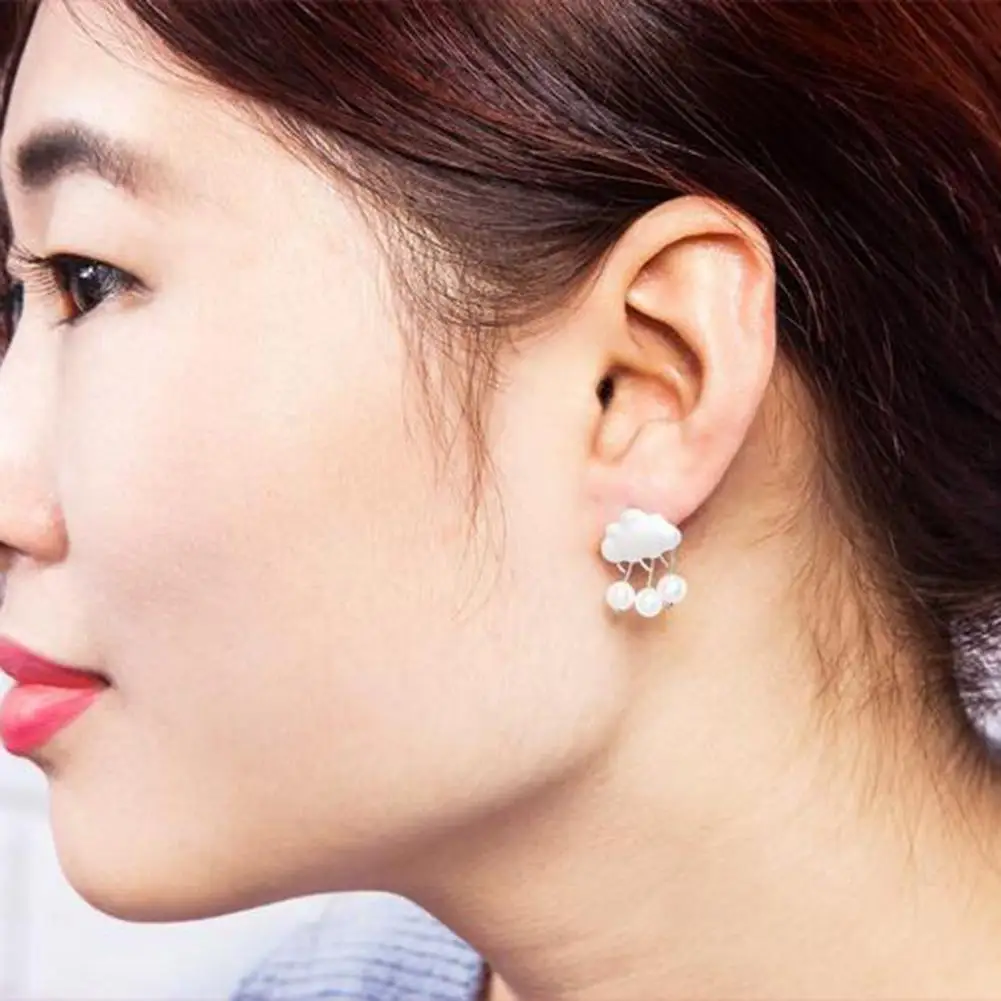 

XIUFEN Women Stud Earrings Silver Gold Color Cute Cloud Raindrops Shape Pearl Bead Earrings Female Jewelry