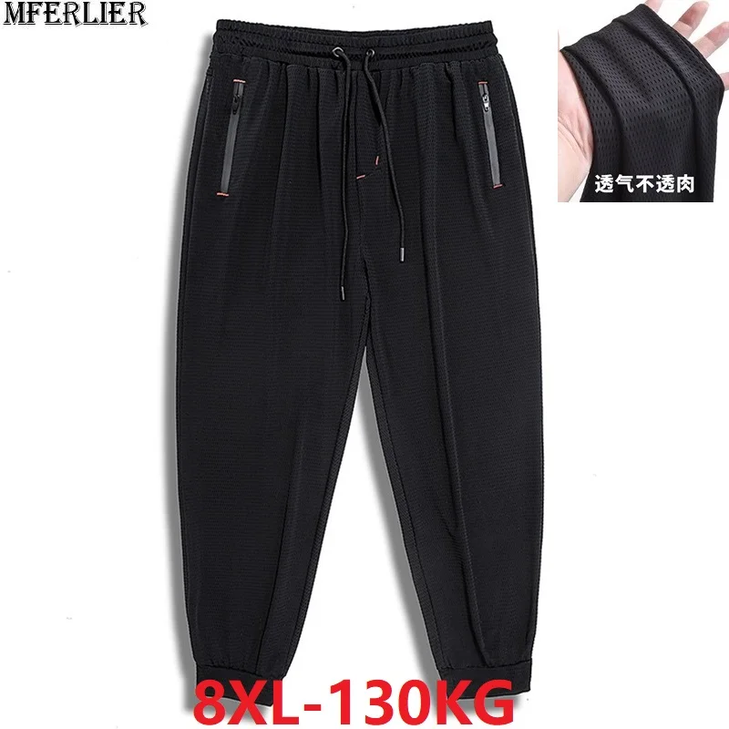 

summer men sports Hole sweatpants black plus size big 7XL 8XL spring mans Breathable comfort pants Stretch Elastic waist pants