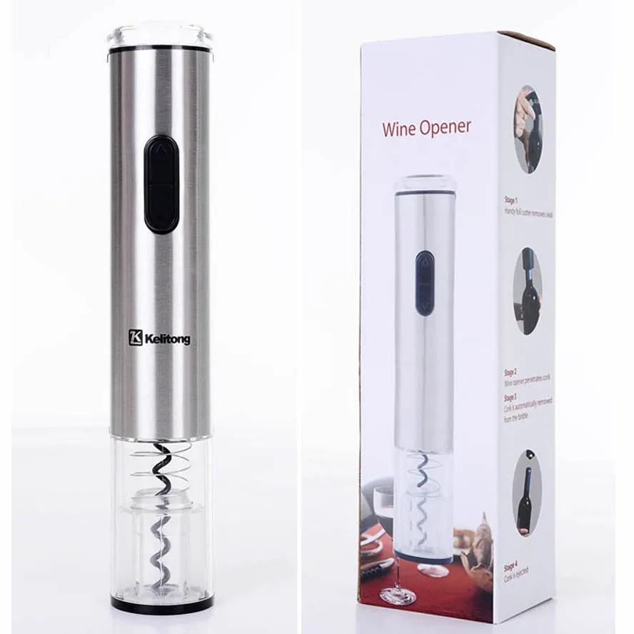 

Batterries Power Stainless Steel Wine Opener Electric Corkscrew Opener with Foil Cutter Wine Chilll Stick Wine Pourer