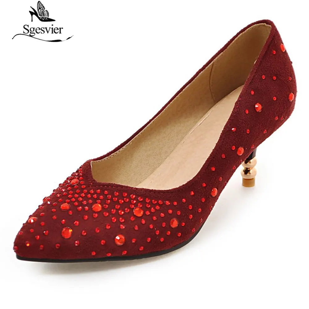 

SGESVIER Women's Party Wedding Thin Heels high heel Pumps 6cm Pointed Toe Crystal Rhinestone Elegant women pumps Size 34-45 G49