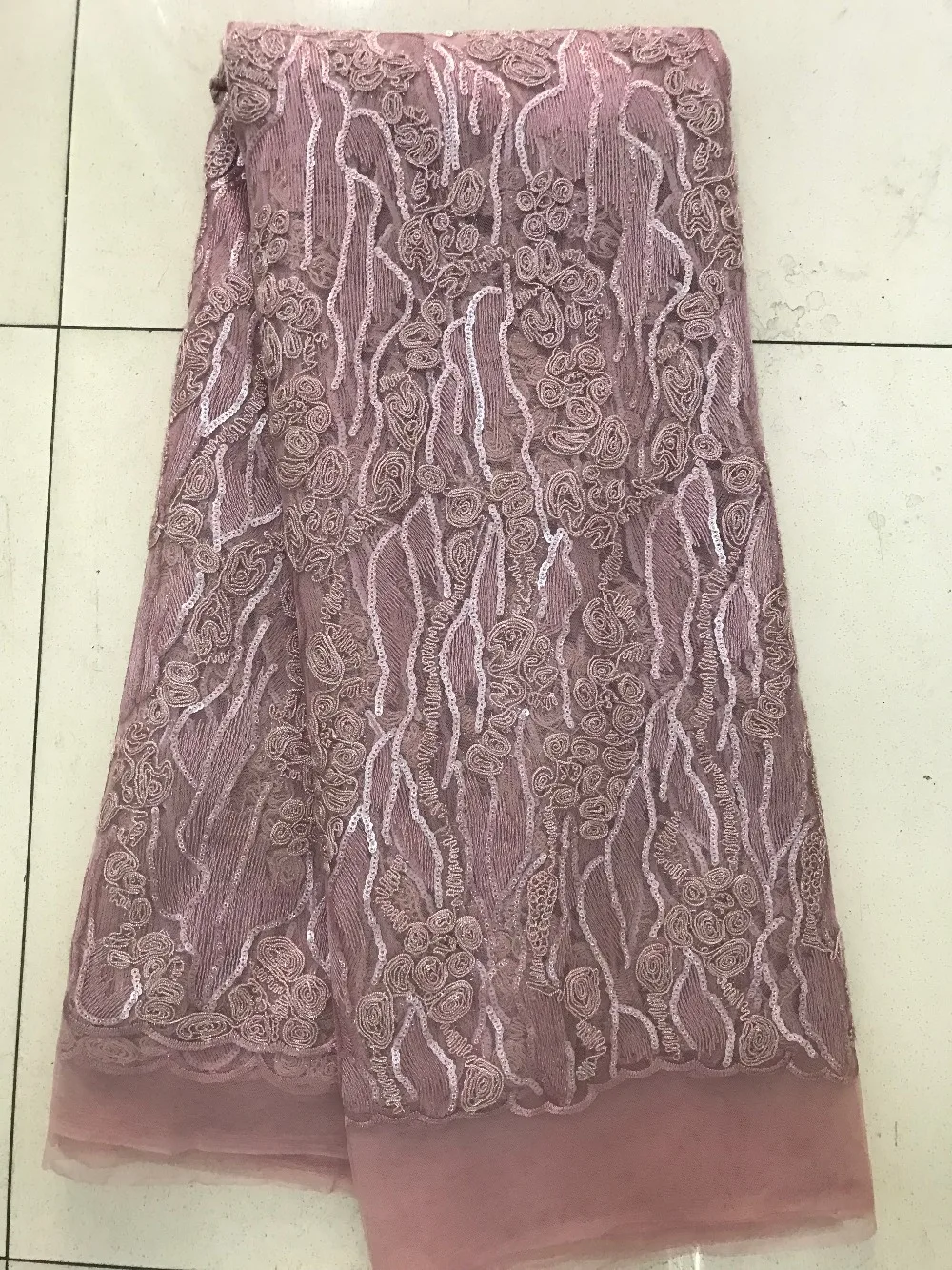 

New lace fabric with sequins, high quality flower lace fabric, Nigerian wedding dress