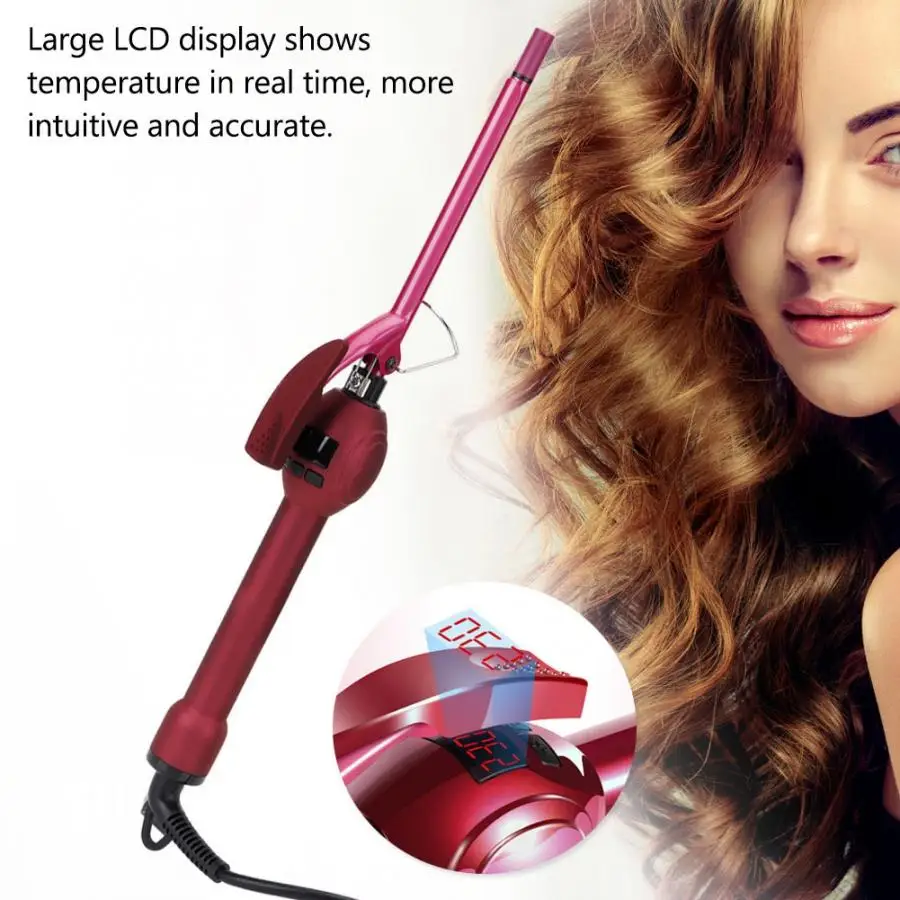 Professional Accessories Hairdresser 9MM Ultrafine Curling Iron Temperature LCD Display Hair Curler Anti-scalding Styling Tool