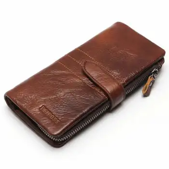 

Retro Men wallet male trifold Card Holder wallet Genuine Leather purse mobile Phone bag men Clutch bag Organizer Money long Bag
