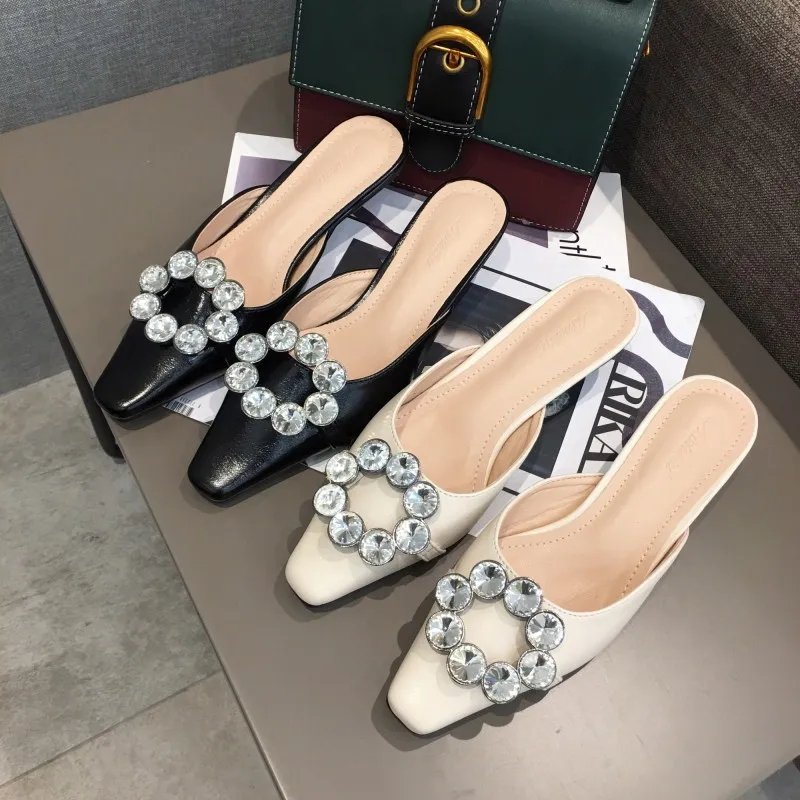 

Brand Designer Slippers Women Crystal Heel Summer With Lazy Cool High Thin Heels Ladies Shoes mules sabot talons hauts 2019