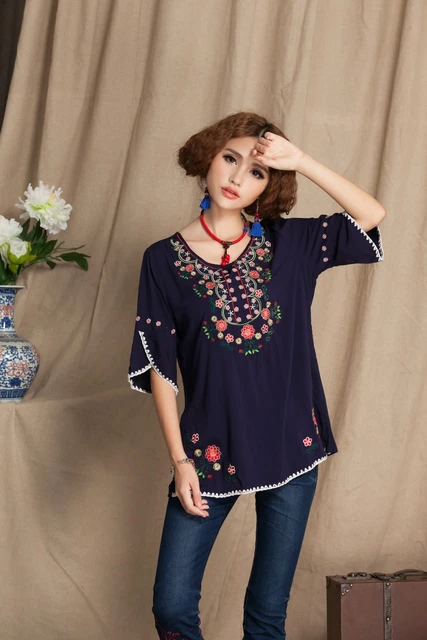 cotton peasant blouses plus size