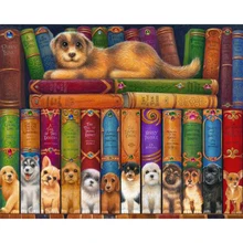 5D DIY Алмазная вышивка фото на заказ Алмазная картина вышивка крестиком, полная квадратная мозаика книжная полка собаки Семейные Стразы JS2672