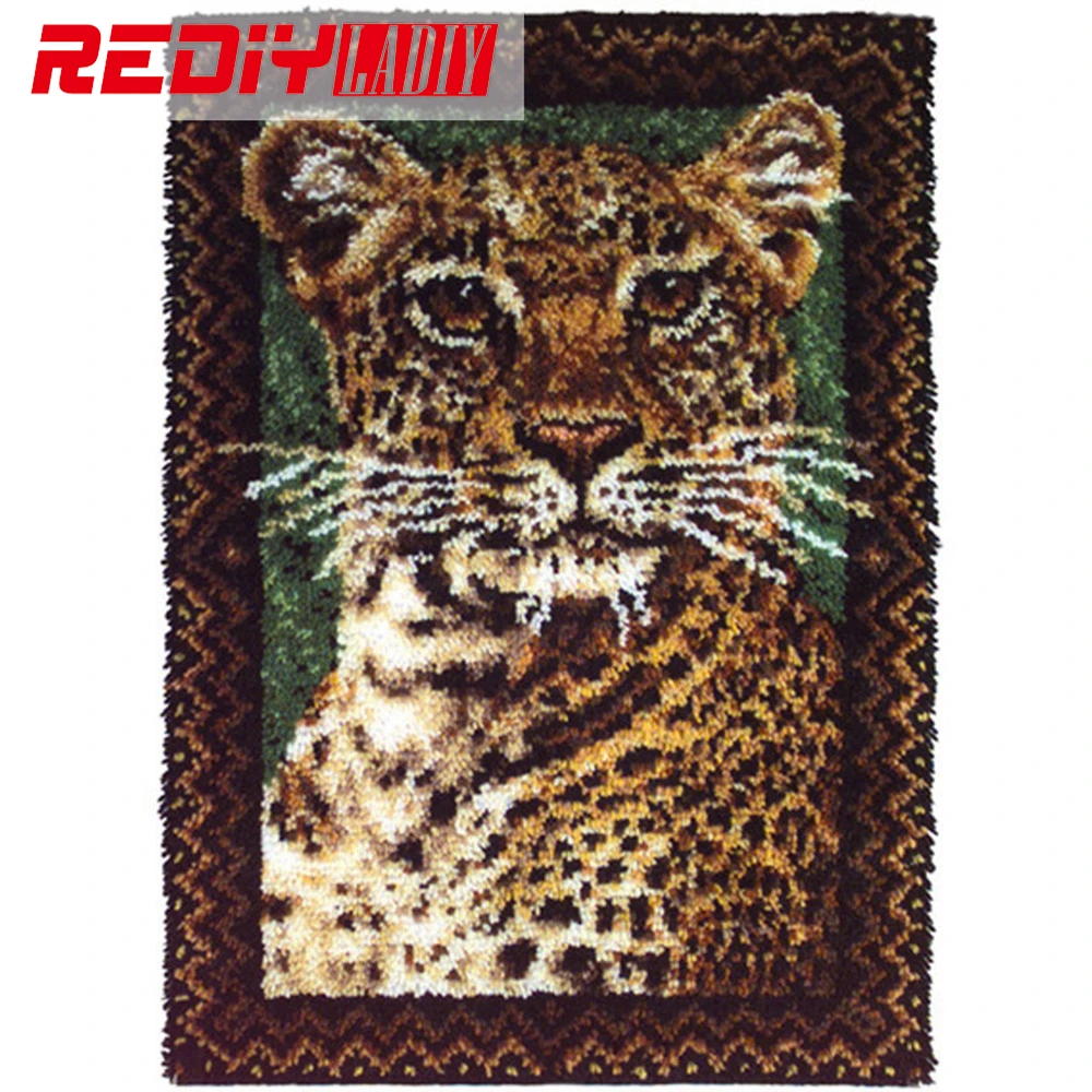 1x Printed Tapestry Thread Canvas Head of a Girl Leopard Sewing Craft Tool Art