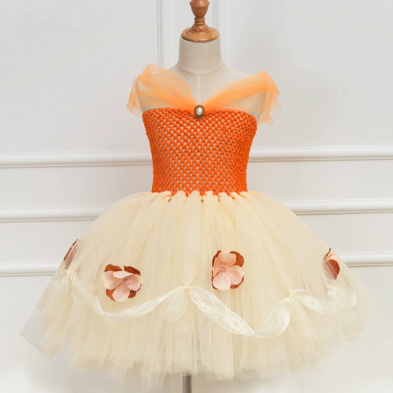 

POSH DREAM Orange Lace New Children Kids Girls Tutu Dresses for Birthday Party Princess Flower Girl Dress Thanksgiving Dresses