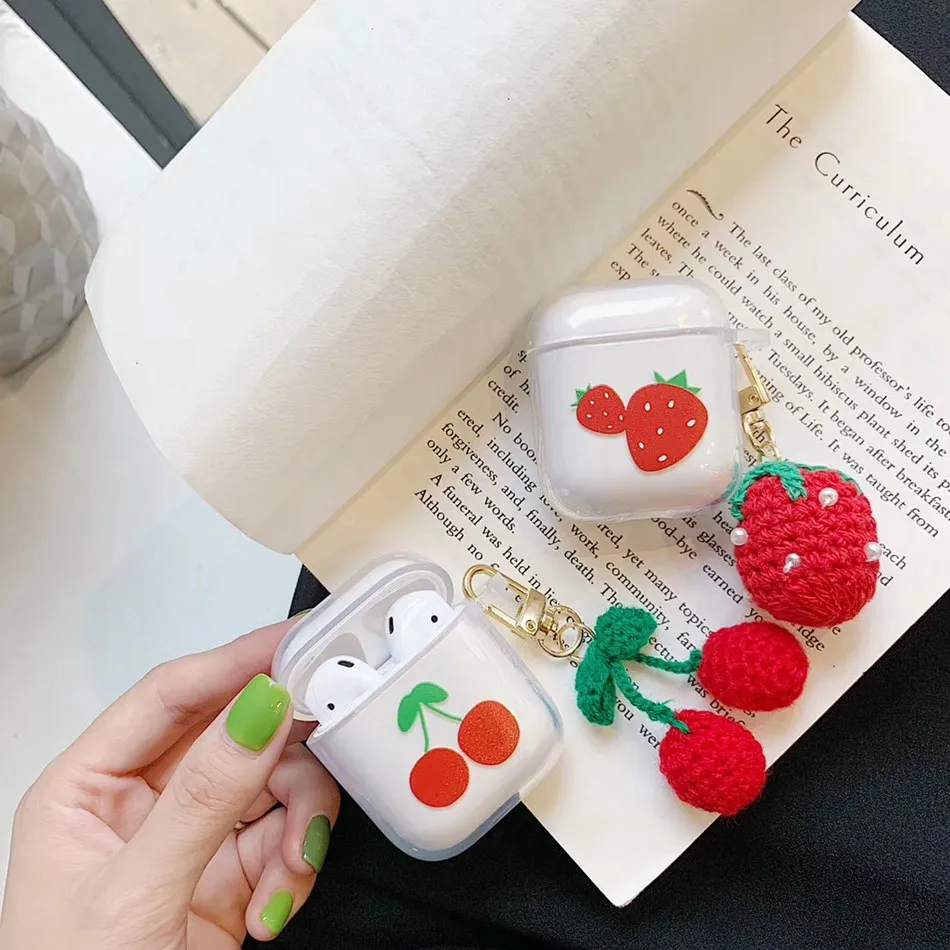 

TPU Earphone Case For Airpods 2 Case Silicone Luxury Cherry Strawberry Fruit Cover For Apple Airpods 1 Case Accessories Keyring