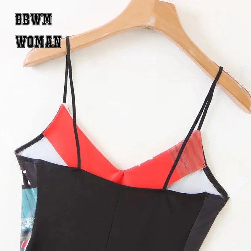 Letter Printed Photo Style Women Siamese Tops Fashion Contrast Color Strap Female Bodysuits 2018 Sexy Rompers Playsuits ZO279