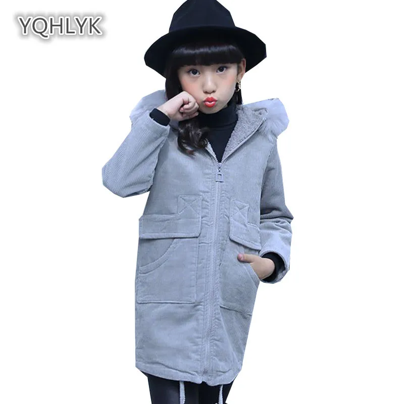 

Children autumn winter new girls coat fashion hooded warm cotton thick clothes long casual girls Outerwear & Coats LK159
