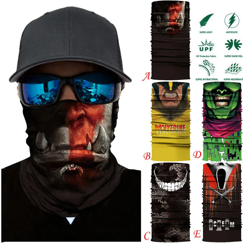 Scarf Neck Face Mask Ghost Skull Skeleton Head Bandana Shield Headband Headwear Windproof Men Bicycle Cyling Equipment #3d26 (10)