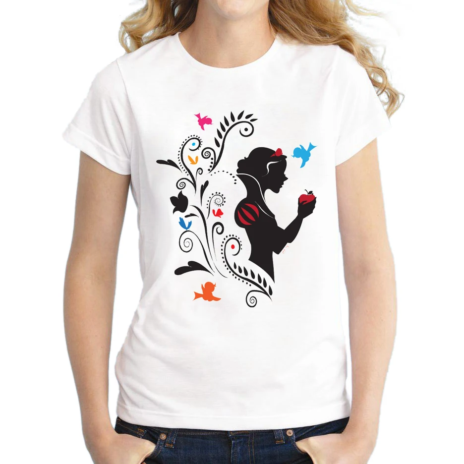 

2018 Cartoon Princess Fashion Design Women Summer T-shirt Poison Apple Printed Tee Short Sleeve La Belle Lady Novelty Tops