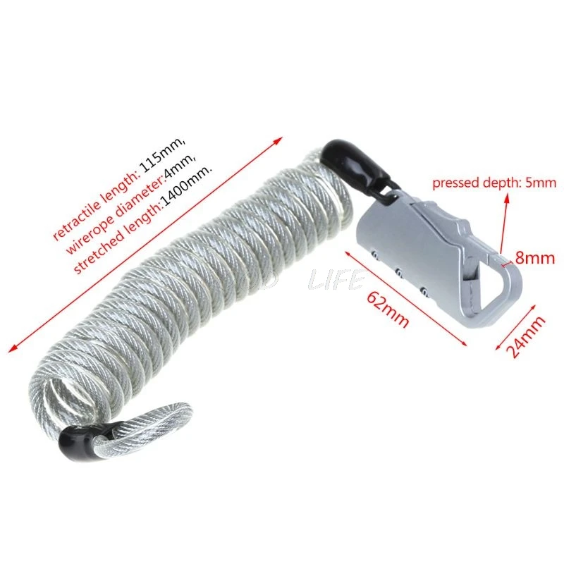 

Bicycle Lock Safety Outdoor 3 Bits Password Padlock Bike Helmet Cycling Backpack