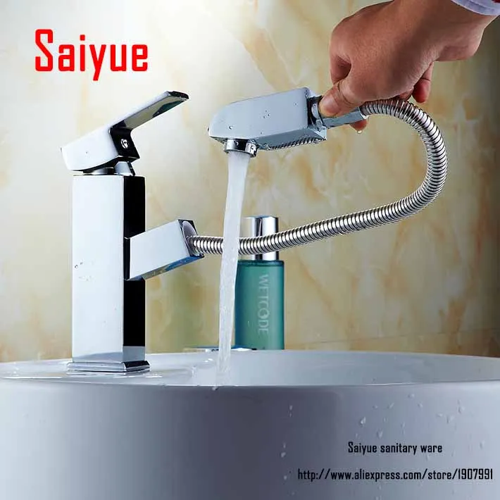 

Bathroom faucet Pull out down Spout Spray head brass basin mixer water tap Chrome Finished mixer Lavabo torneira banheiro