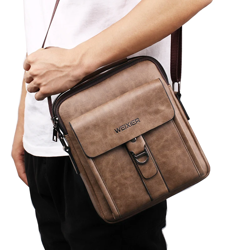 WEIXIER Messenger Bags PU Leather Men Designer High Quality New Fashion Shoulder Bag Casual Zipper Office Messenger Bags