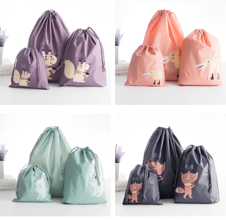 3pcs/Lot Waterproof Cosmetics Storage Bag Organizer Dust-proof Rope Travel Wash Drawstring Bags Cartoon Makeup Bag Necessaire