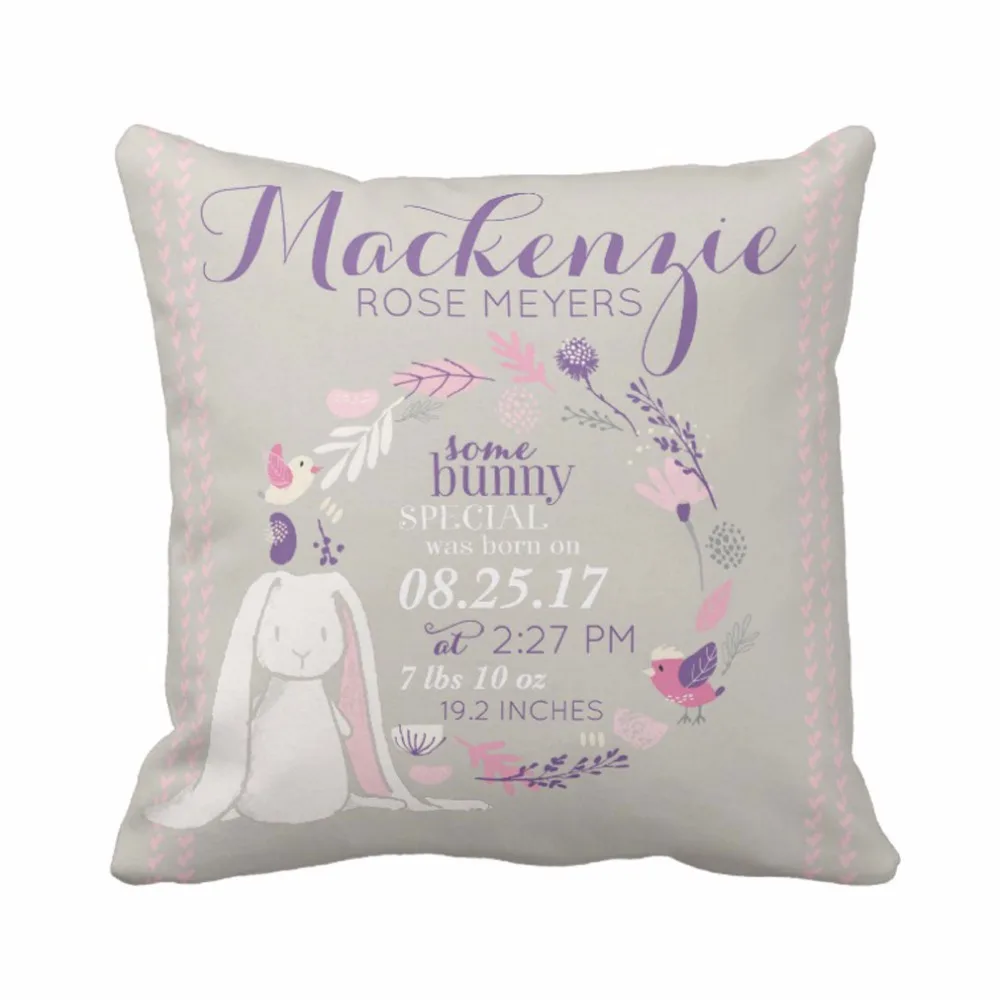 

Custom Some Bunny Special Nursery Keepsake Baby Birth Stats Throw Pillow Cover Polyester Cotton Cushion Cover Home Decorative