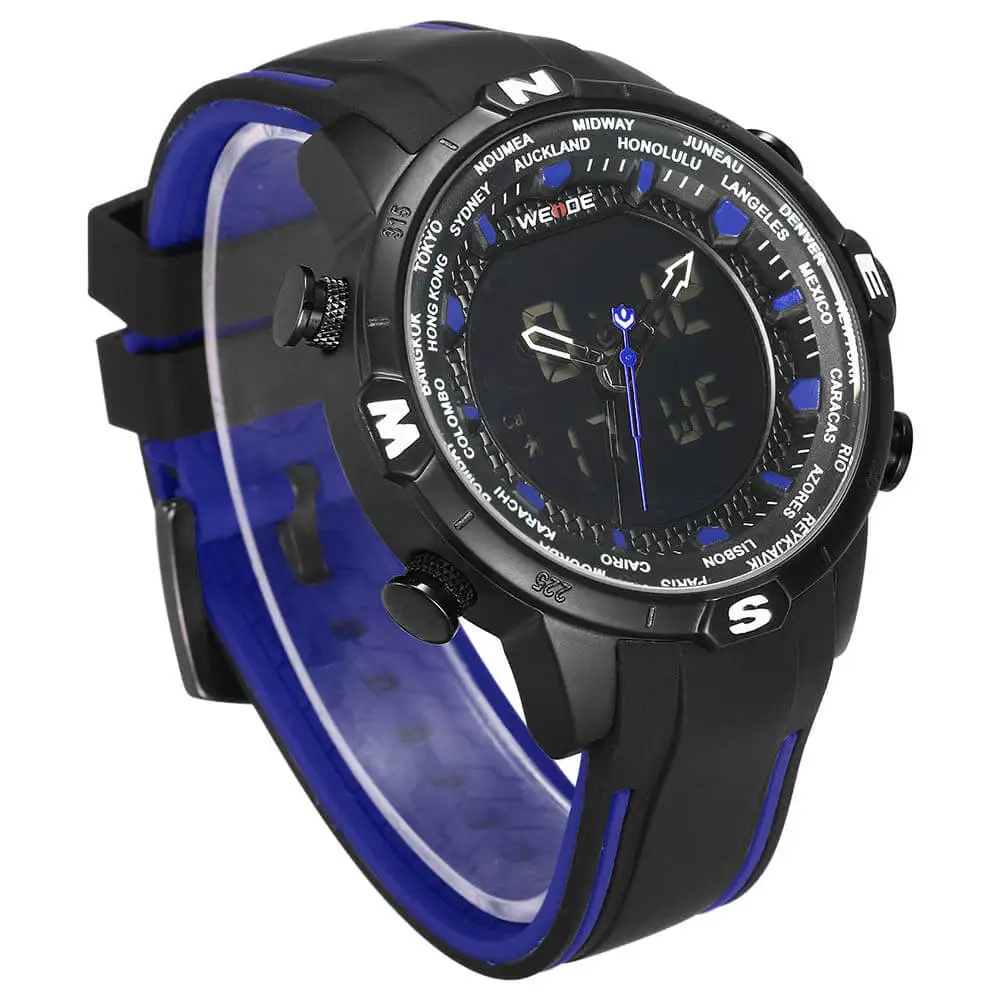 WEIDE Original Genuine Silicone LCD digital waterproof men's watch sport watches luxury brand clock saat fitness bracelet Black