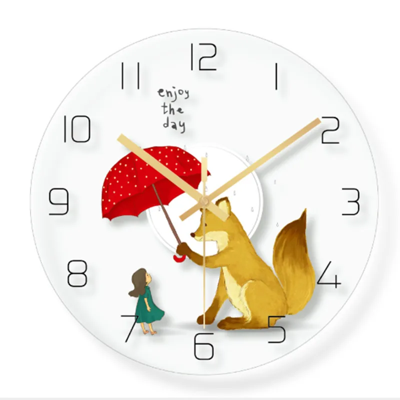 

Wall clock Minimalist quartz watch flower Cartoon painting Wall Clocks Home Decoration Living Room Silent 12 inch