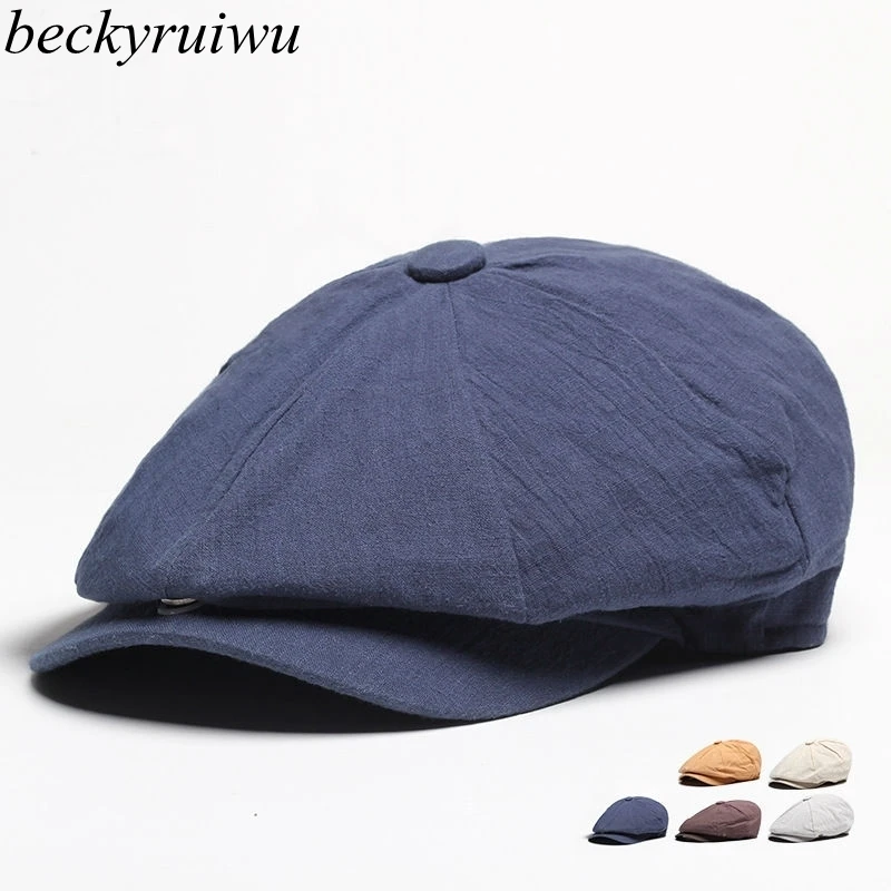 Father Gift Male Summer Cotton Linen Newsboy Caps Middle aged and