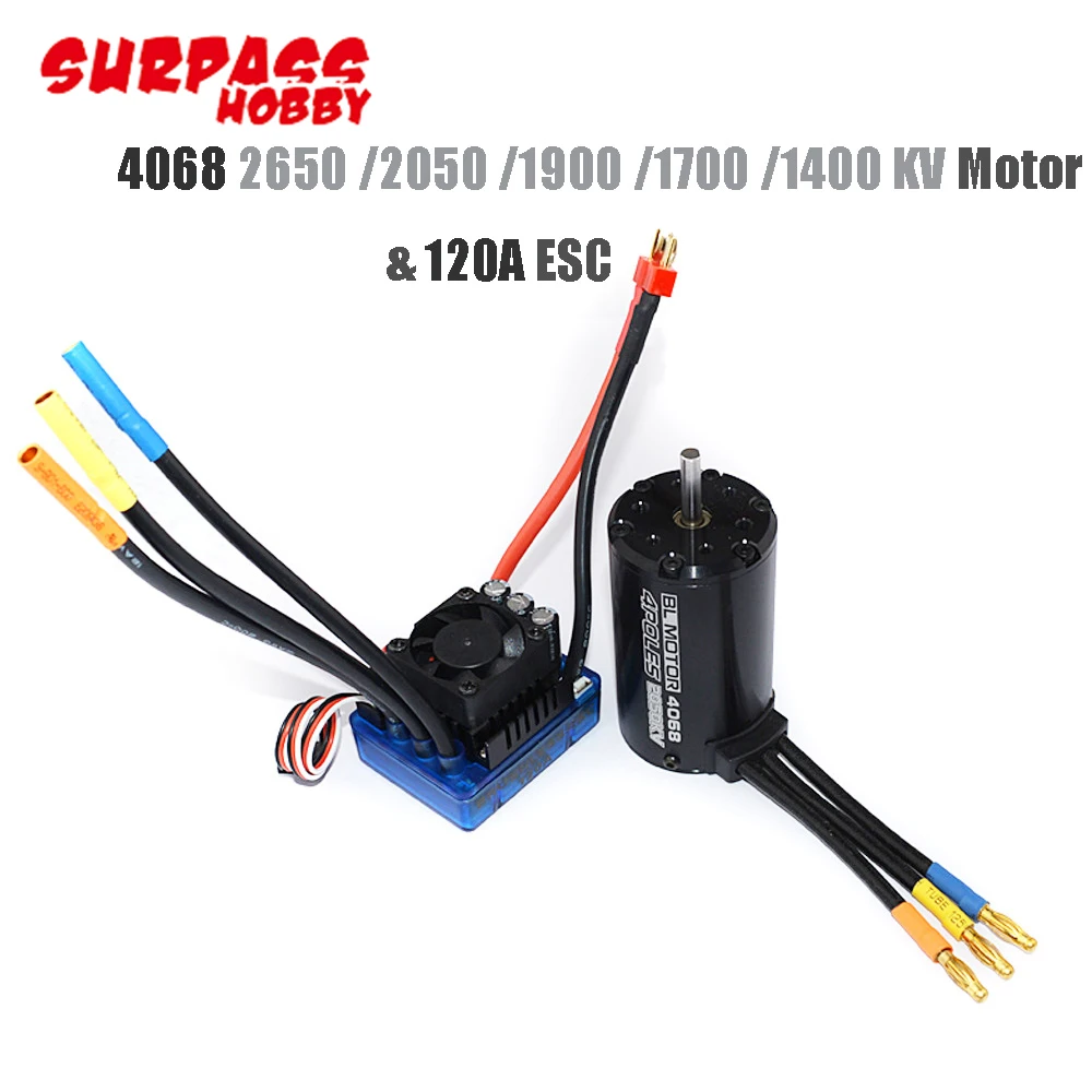 

2pcs/set RC 4068 1900KV 2050KV 2650KV Brushless Waterproof Sensorless Motor with 120A Brushless ESC for 1/8 RC Car Truck