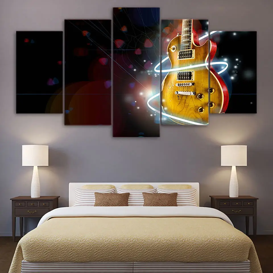 HD Prints Modular Pictures Kids Room Home Decor 5 Set Watercolor Modern Guitar Music Frame Wall Poster Pop Art Canvas Painting | Дом и сад