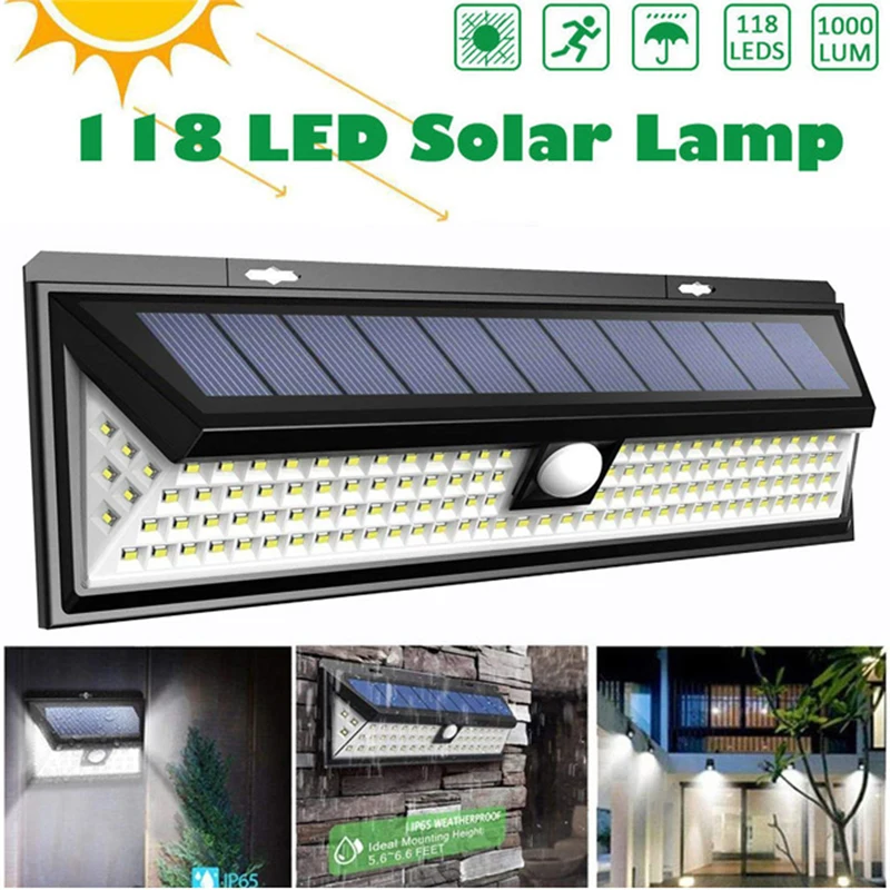 118 Leds Solar Light 1000lm Super Bright Outdoor Wall Lights