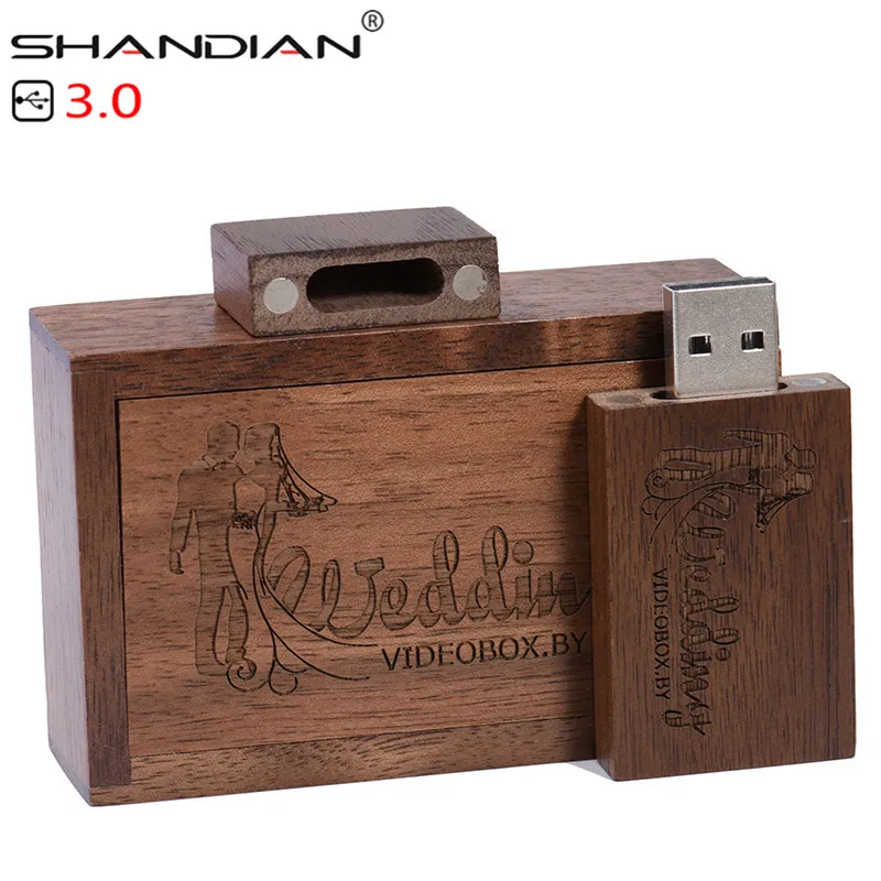 

SHANDIAN Custom LOGO Wooden usb + box flash drive Memory stick 4GB 8GB 16GB 32GB 64GB pendrive LOGO for Photography wedding