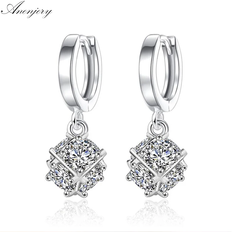 

Anenjery Luxury Dazzling 925 Sterling Silver Earrings Cubic Square Cube Candy Zircon Pendant Ball Drop Earrings brincos S-E191