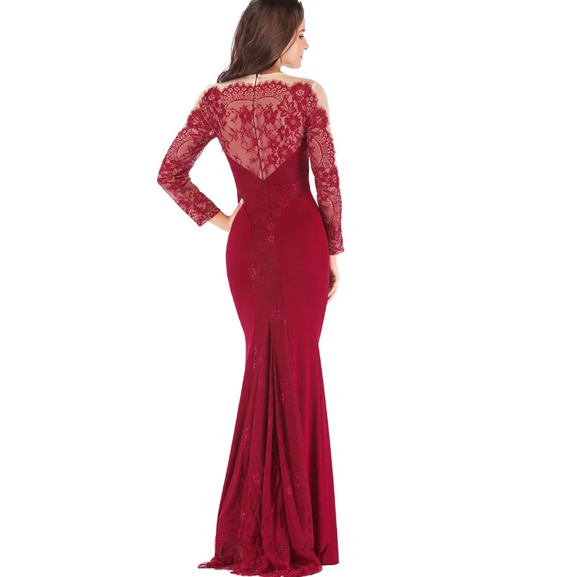IDress High Quality Lace Embroidery Evening Dress Long Sleeve Charming Robe Longue Femme Long Dress for Wedding Party for Woman (21)