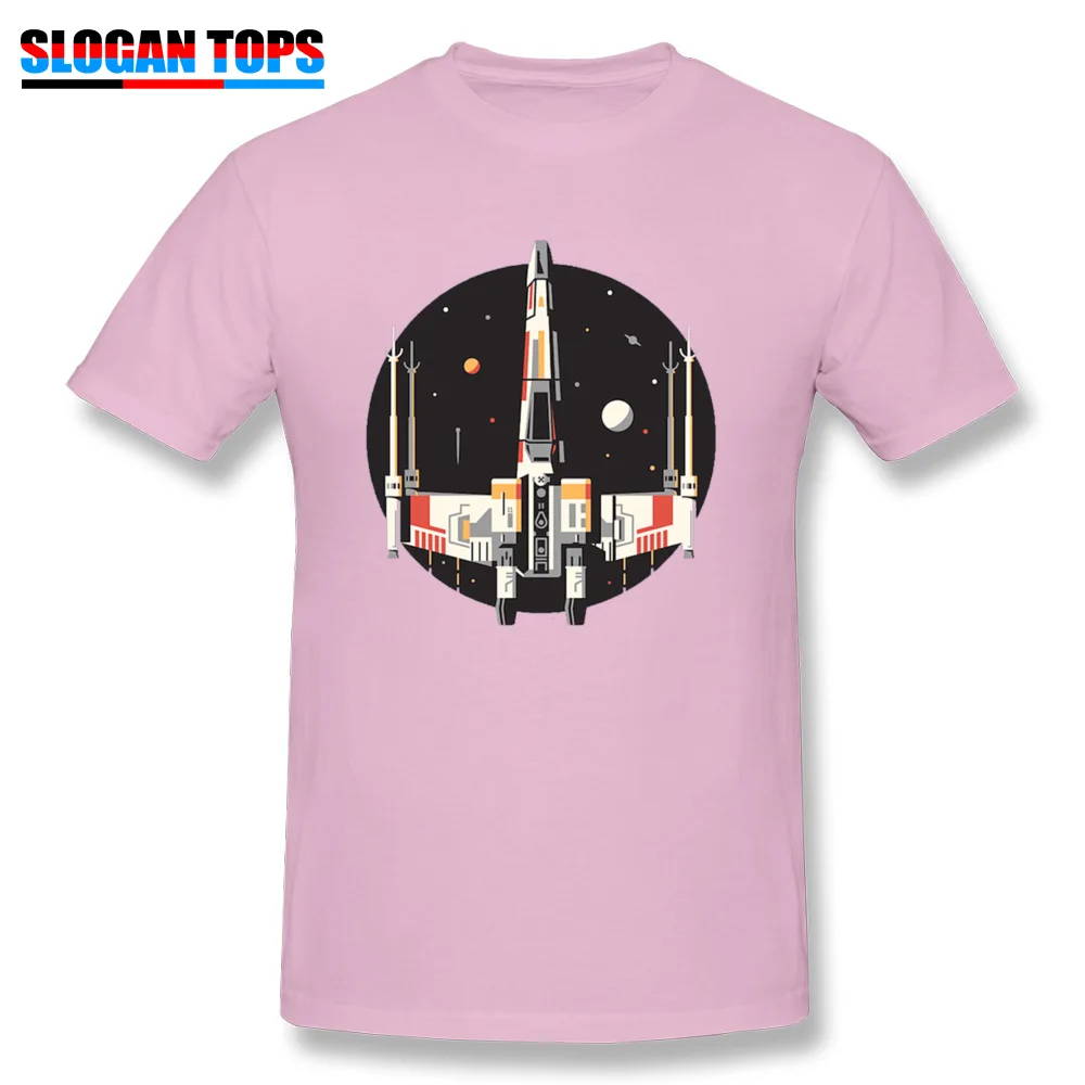 X Wing Round Collar T Shirts Labor Day Tops Shirt Short Sleeve Fashion All Cotton 3D Printed Top T-shirts Design Men X Wing pink