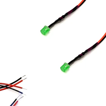 

10Pcs 3V 5V 6V 9V 12V 24V 36V 48V 110V 220V Flat Head Diffused 5mm LED With 20cm Red&Black Wire, Light=Green