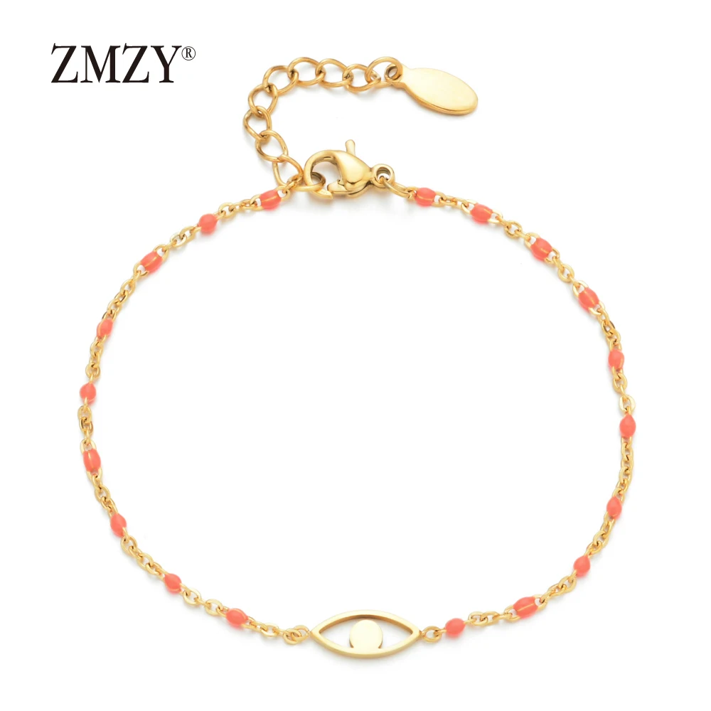 ZMZY Fashion Boho Single Evil Eye Bracelet Stainless Steel Jewelry Thin Gold Line Chain Charm Bracelet Women Love Gift - Окраска металла: hot-pink