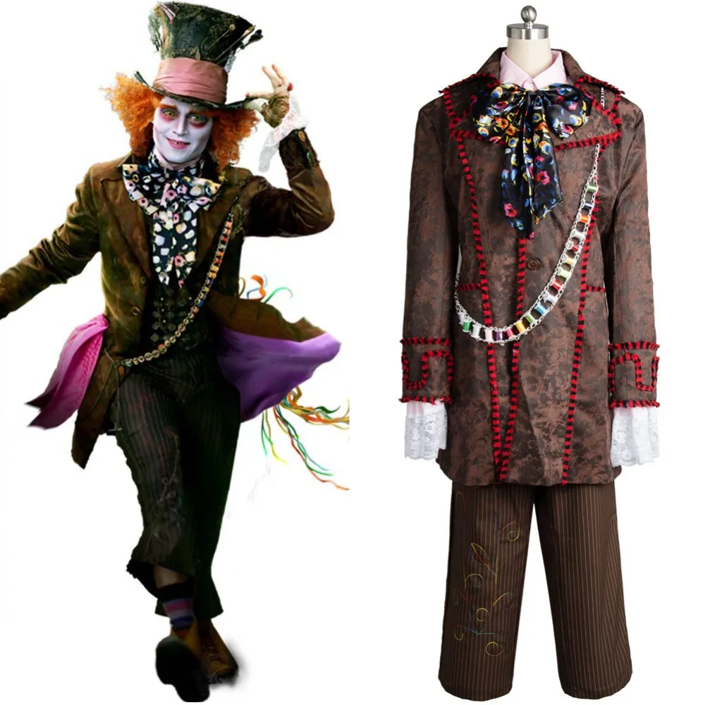 Алиса в стране чудес, Джони Депп, Mad Hatter, костюмы для косплея, куртка, штаны, галстук, полный комплект, карнавальные костюмы на Хэллоуин для взрослых мужчин