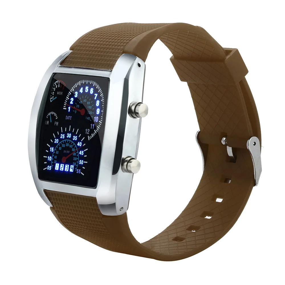 Цифровые часы для мужчин светодиодный светильник Flash Turbo спидометр спортивные часы автомобильный счетчик женские часы Reloj Relogio Masculino Montre Homme - Цвет: Brown