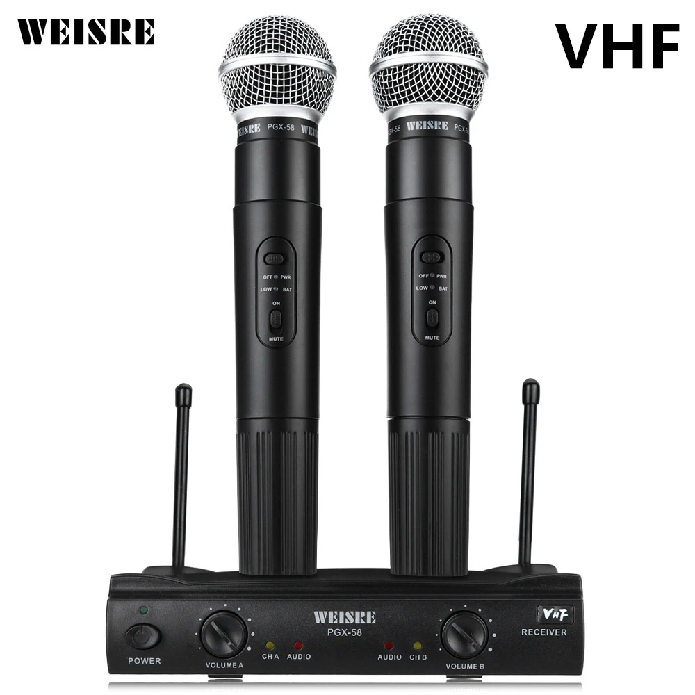 

Original WEISRE PGX58 VHF Wireless System Dual Handheld 2 Mic Cordless Receiver for Karaoke Party for KTV Microphone Mic