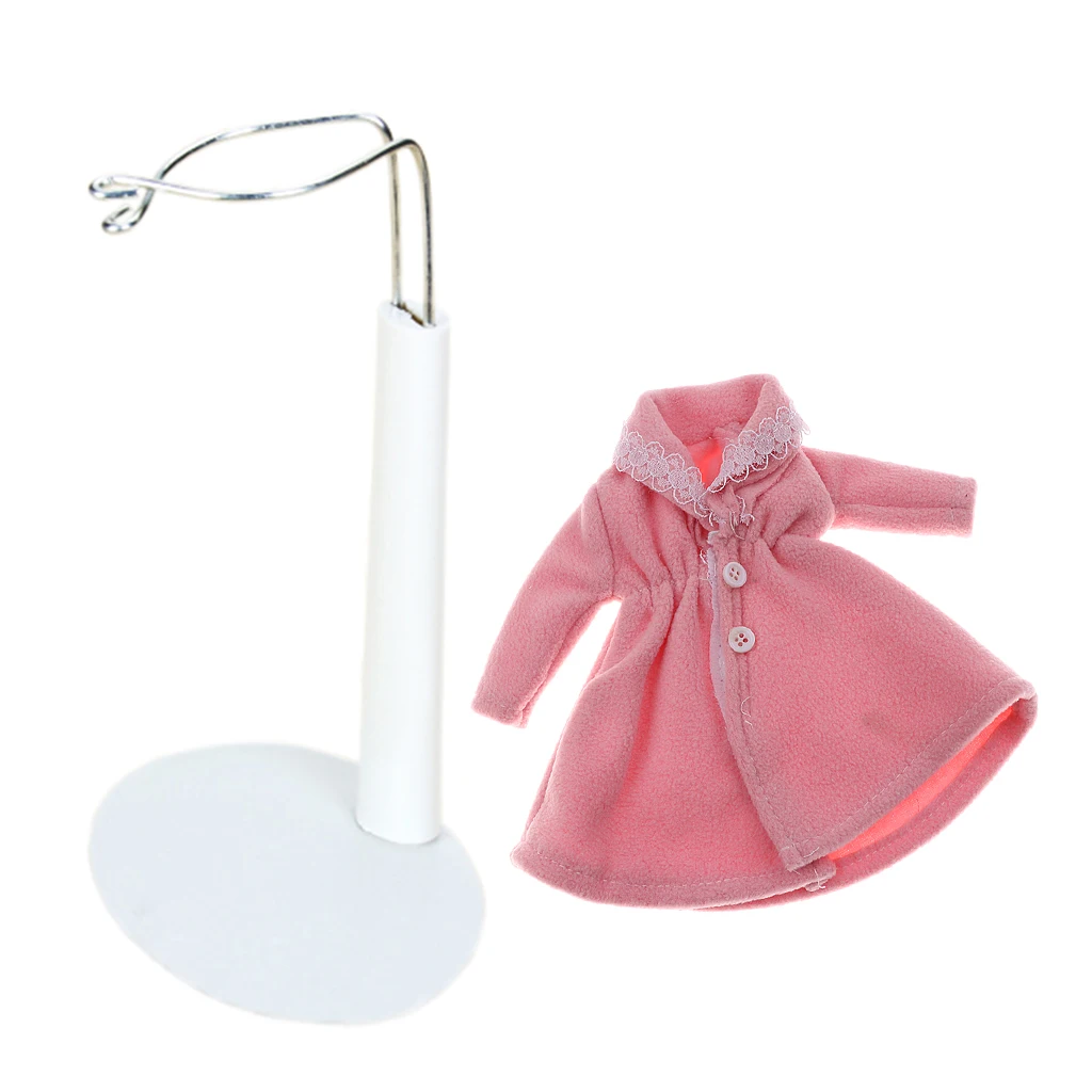 White Adjustable Doll Stand Display Holder And Pink Plush Coat For   Dress-up Accessory