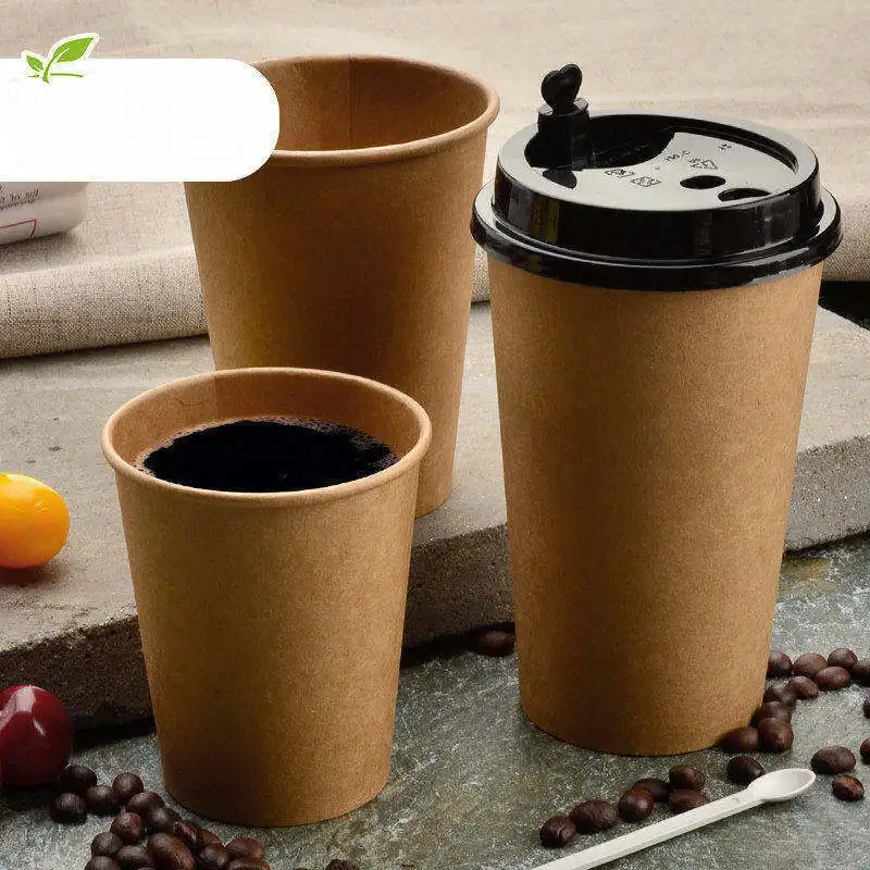 Одноразовые крафт-бумажные кофейные чашки, чашка для молока и чая 100x8 oz 12oz 16oz 240-530 ml крафт-бумага PE покрытие FDA SGS коричневый