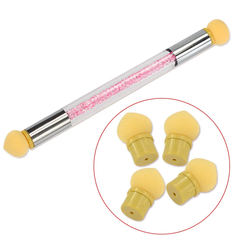 

1Sets Glitter Powder Picking Dotting Gradient Pen Brush + 6 Sponge Nail Art Tools Double-ended UV Gel Painting Pen CH286-1