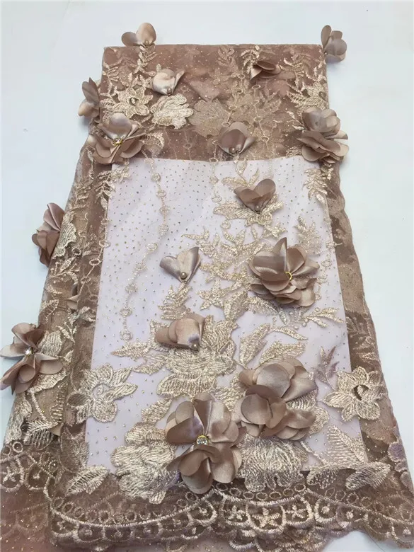 Golden Shining 3D Lace Fabric Beaded French Laces Fabrics High Quality Tulle Nigerian Applique Dress FFZ424 | Дом и сад