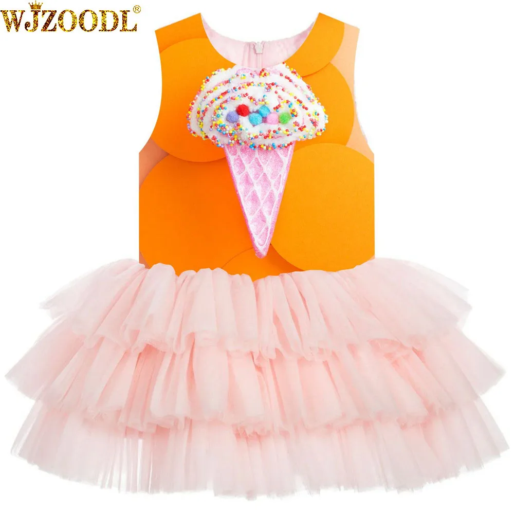 

Girl Birthday Party Dress big brand Girls Dresses For Wedding ice cream print Formal Princess Ball Gown Kids fashion dresse