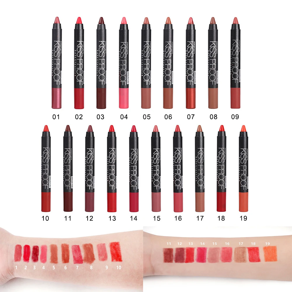 

Menow 19 Color KISS PROOF Sexy Beauty Waterproof Lipstick Pen Lasting Do Not Fade Lipstick Gift 1Pcs Pencil Sharpener P13016